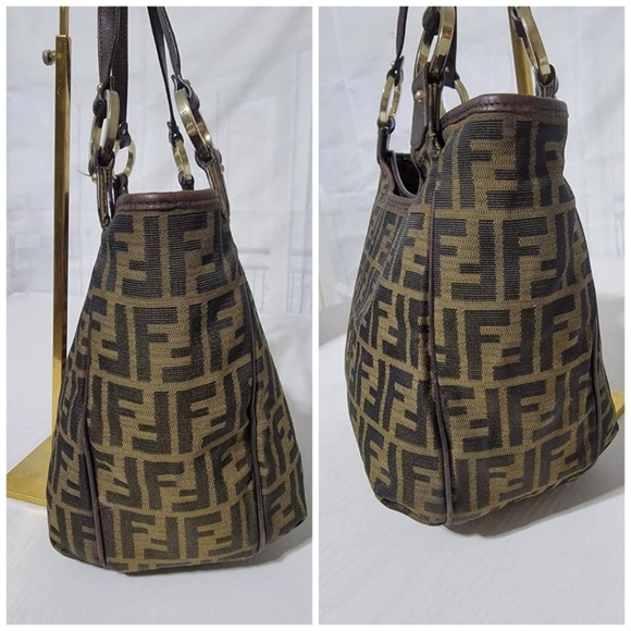 Authentic Fendi Tobacco Zucca Chef Moro Canvas And Leather Tote Bag - Picture 7 of 13